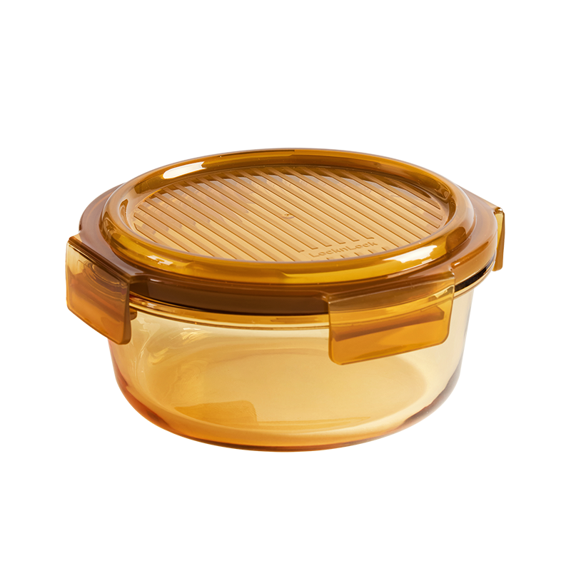 乐扣乐扣（LOCK&LOCK） 圆形玻璃保鲜盒微波炉冰箱通用 LCB221FU 650ml 琥珀色（单位：个）