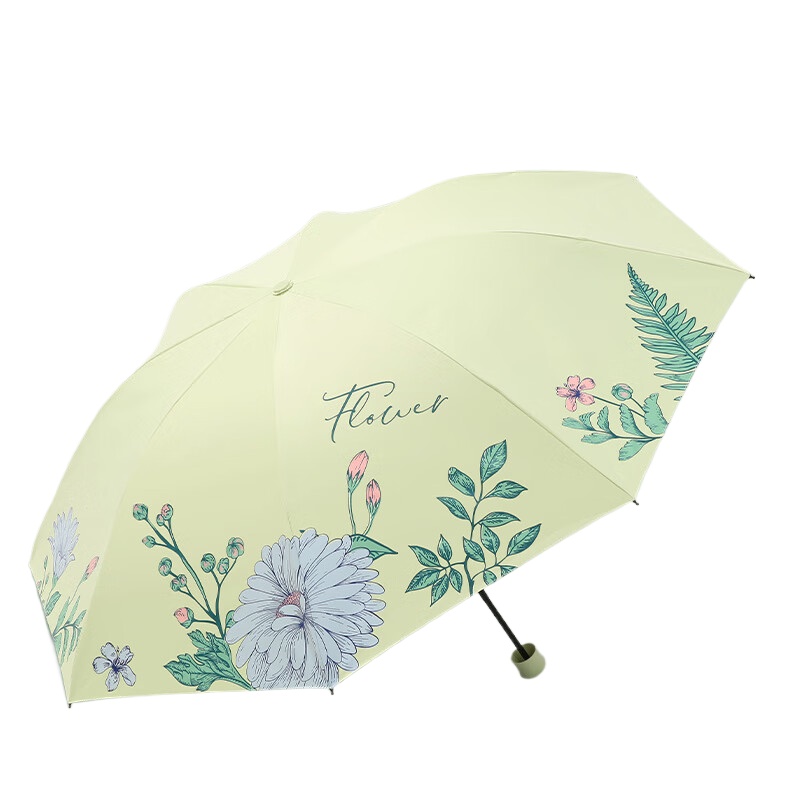 天堂 花卉三折黑胶晴雨伞超轻防紫外线伞遮阳 33938E 57cmX8骨 新芽绿（单位：把）