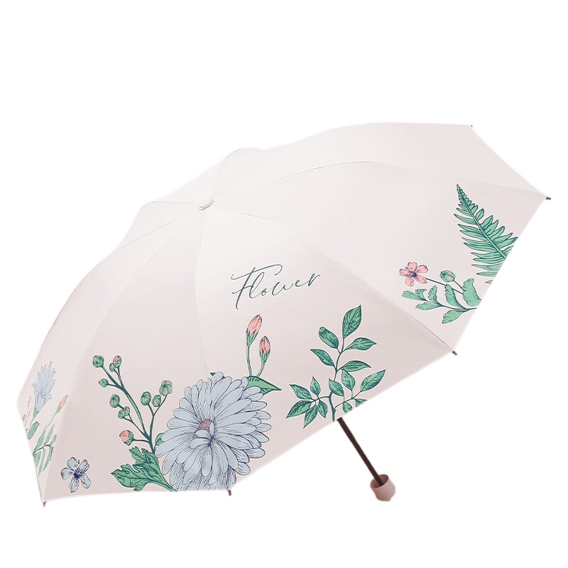 天堂 花卉三折黑胶晴雨伞超轻防紫外线伞遮阳 33938E 57cmX8骨 若夫粉（单位：把）