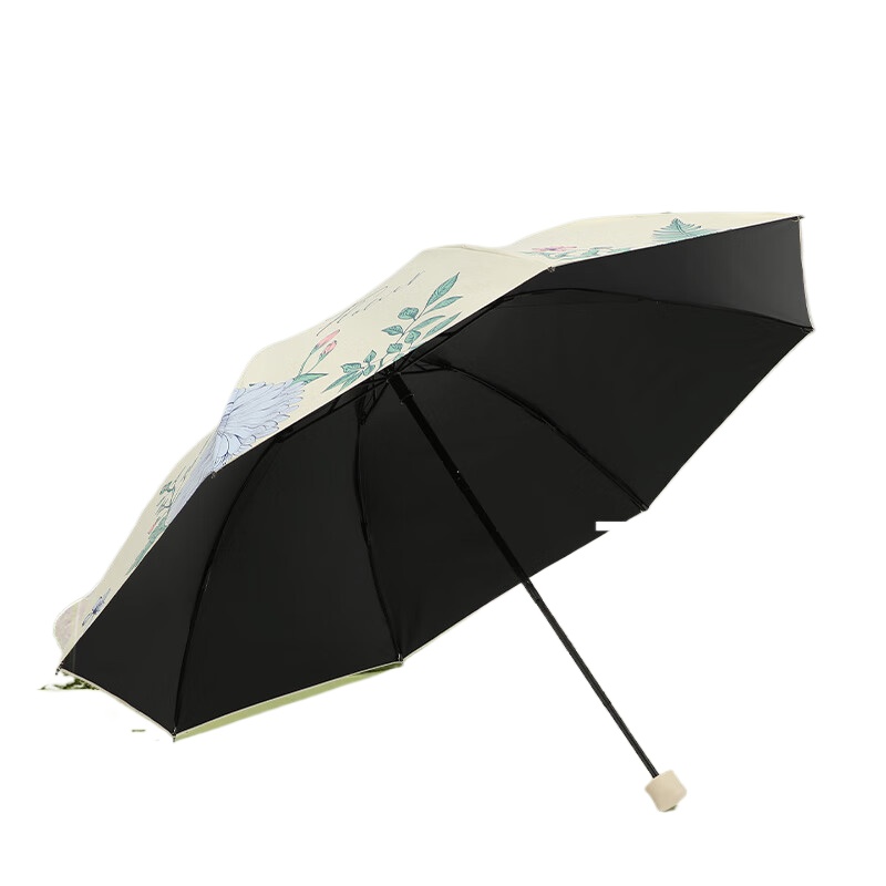 天堂 花卉三折黑胶晴雨伞超轻防紫外线伞遮阳 33938E 57cmX8骨 霁月白（单位：把）