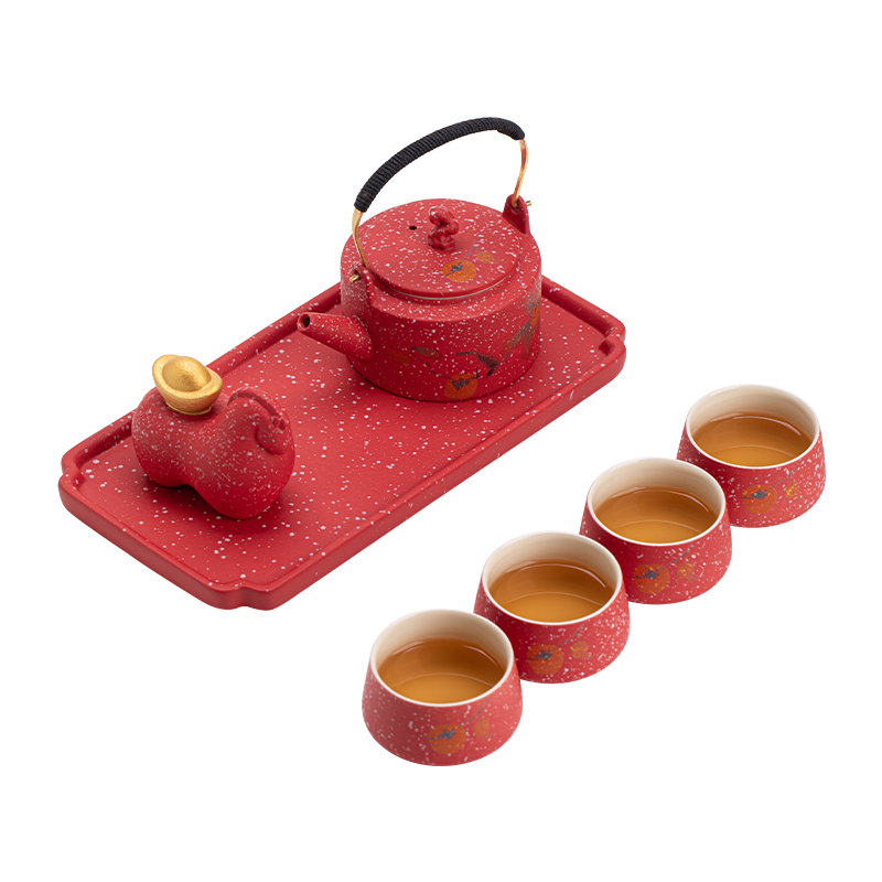 苏氏陶瓷（SUSHI CERAMICS） 国潮柿柿如意茶具茶宠礼盒 J1096 套装*7头 红色（单位：套）
