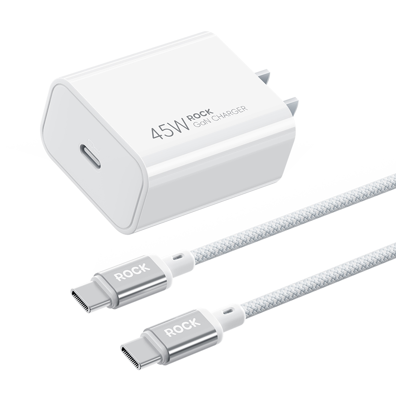 ROCK PD45W C口快充+60W C-C编织充电套装 K108-28(充电器型号) 线长1米 白色（单位：套）