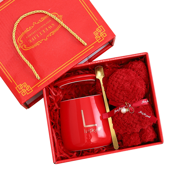 贝瑟斯 陶瓷杯勺子毛巾套装 YZH-0007 三件套 混色（单位：套）