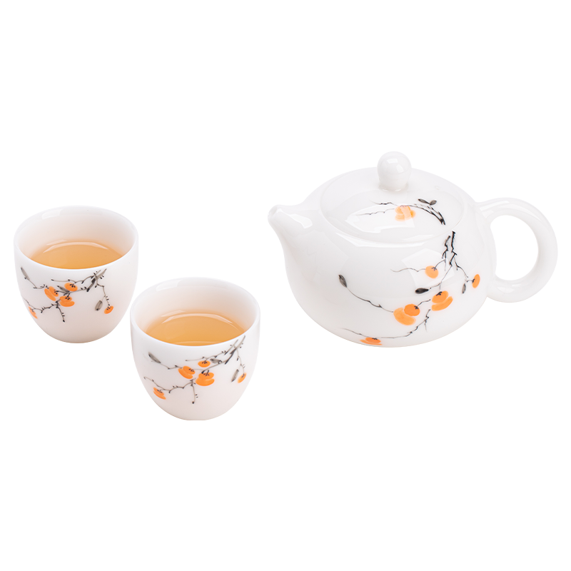 苏氏陶瓷（SUSHI CERAMICS） 柿柿如意西施壶两茶杯 J1183 茶具*3头  白色（单位：套）