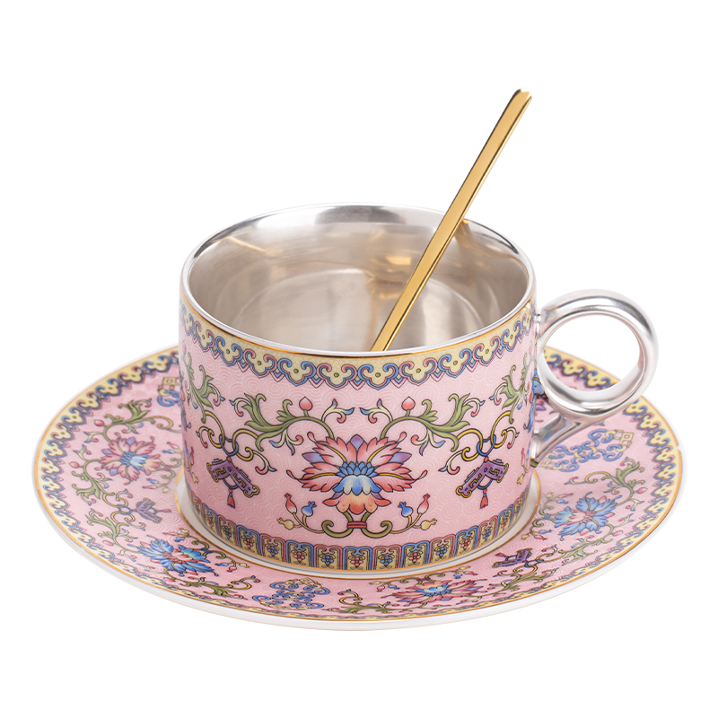 苏氏陶瓷（SUSHI CERAMICS） 鎏银缠枝莲咖啡杯粉 J1173 250ml 粉色（单位：个）