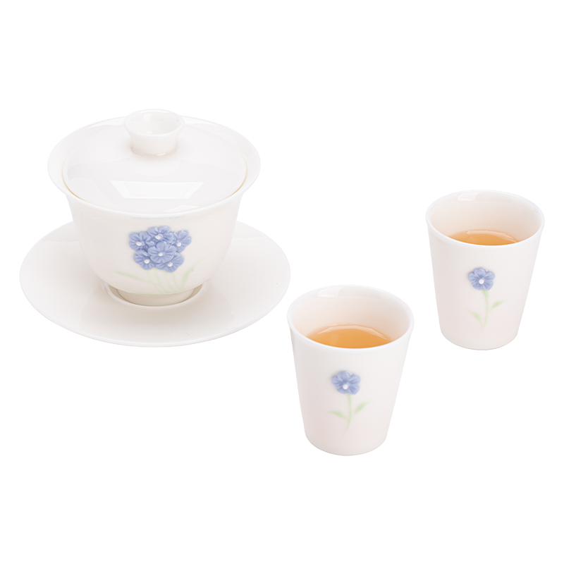 苏氏陶瓷（SUSHI CERAMICS） 勿忘我盖碗二杯礼盒装 J1191 茶具*4头  白色（单位：套）