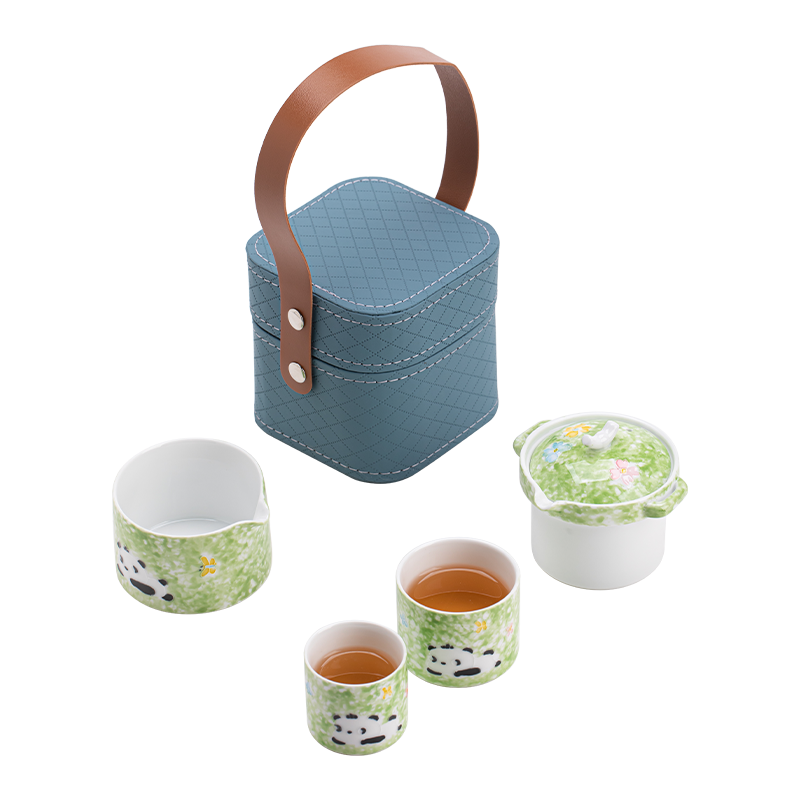 苏氏陶瓷（SUSHI CERAMICS） 手绘国宝熊猫快客杯 J1195 茶具*3头  绿（单位：套）