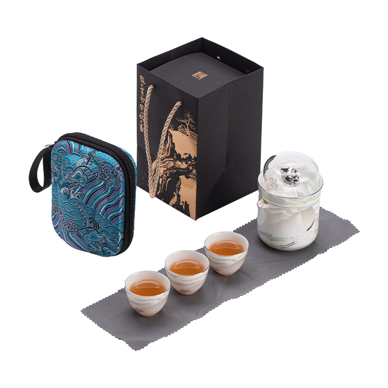 苏氏陶瓷（SUSHI CERAMICS） 白瓷仙鹤旅行茶具 J1189 小套装*4头 白色（单位：套）