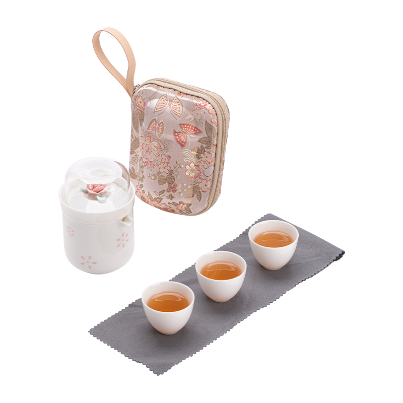 苏氏陶瓷（SUSHI CERAMICS） 粉红佳人便捷旅行茶具 J1188 4头 白色（单位：套）
