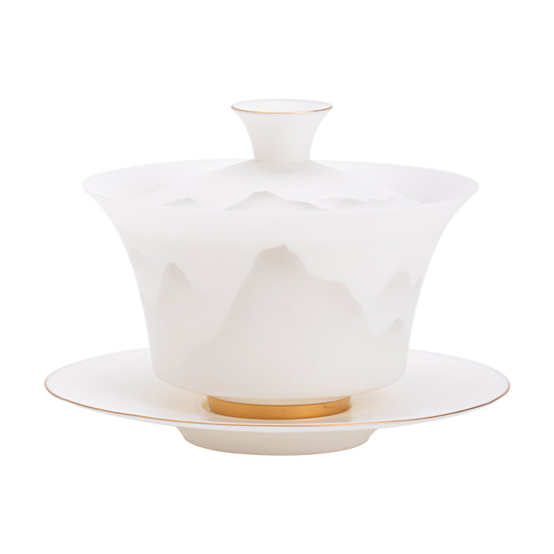 苏氏陶瓷（SUSHI CERAMICS） 玉瓷淡墨秋山三才茶碗 J1219 盖碗130ml  白色（单位：套）