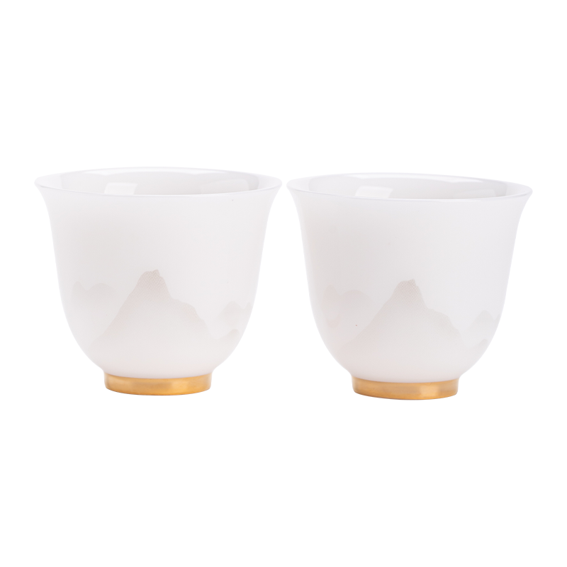 苏氏陶瓷（SUSHI CERAMICS） 玉瓷淡墨秋山玲珑对杯 J1208 茶杯40ml*2  白色（单位：套）