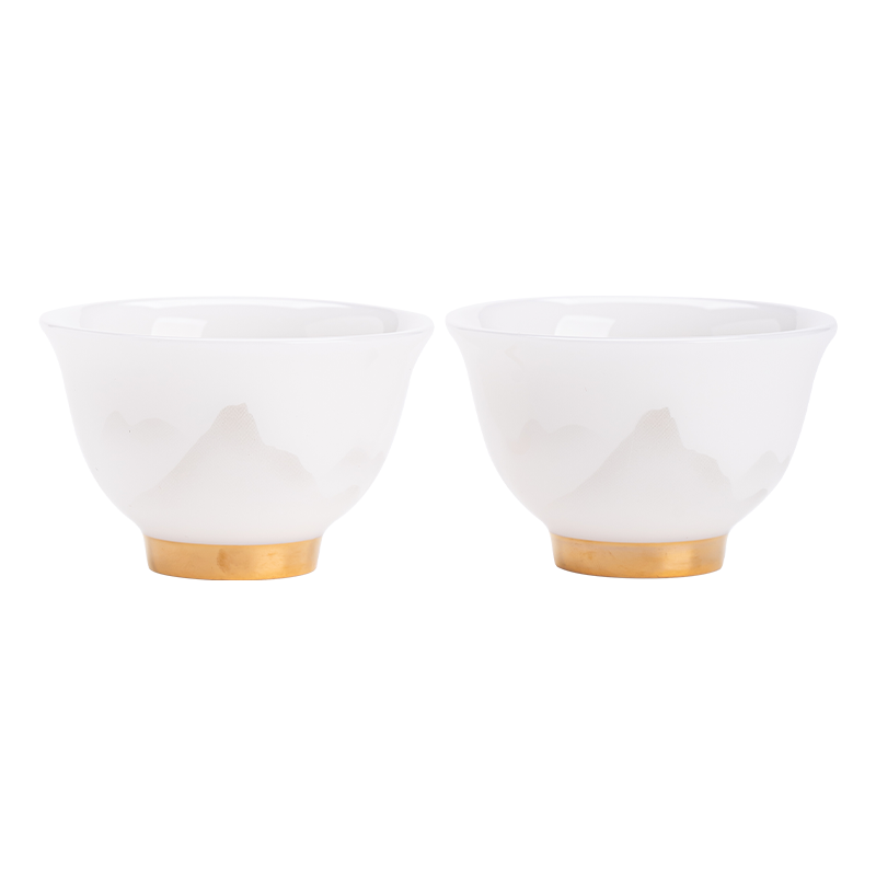 苏氏陶瓷（SUSHI CERAMICS） 玉瓷淡墨秋山铃铛对杯 J1209 茶杯40ml*2  白色（单位：套）