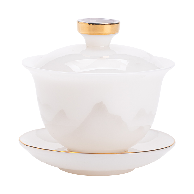 苏氏陶瓷（SUSHI CERAMICS） 冰种淡墨秋山三才盖碗 J1212 盖碗130ml  白色（单位：套）