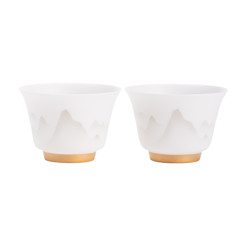 苏氏陶瓷（SUSHI CERAMICS） 玉瓷淡墨秋山反口对杯 J1217 茶杯50ml*2 白色（单位：套）