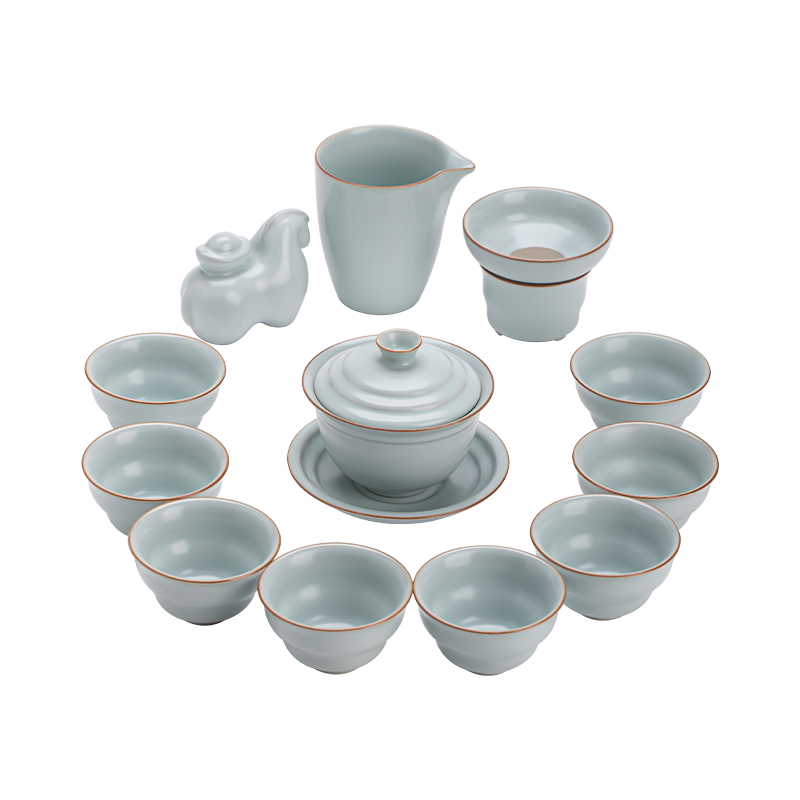 苏氏陶瓷（SUSHI CERAMICS） 汝窑盖碗茶宠礼盒套装 J1228 茶具*13头 蓝色（单位：套）