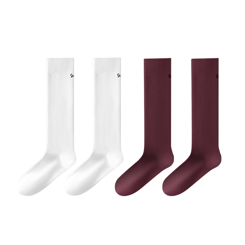 小野和子 微压2对装小腿袜 Y2532700401000002ZH0308 均码 白色+酒红色（单位：组）