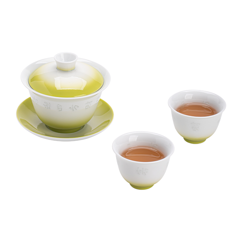 苏氏陶瓷（SUSHI CERAMICS） 渐变绿玲珑盖碗小套装 J1234 茶具4头 白绿色（单位：套）