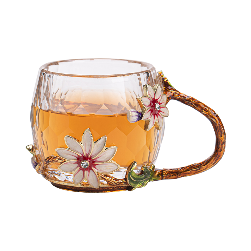 苏氏陶瓷（SUSHI CERAMICS） 玻璃珐琅彩雏菊磨切杯 J1242 茶杯60ml  香槟色（单位：个）