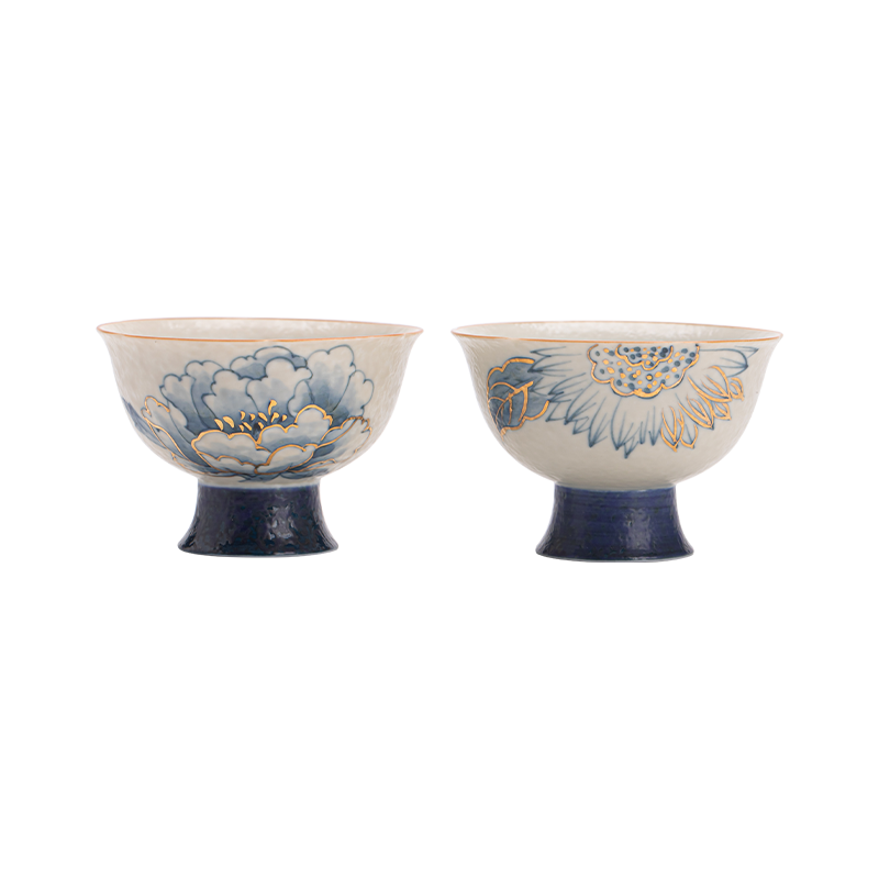 苏氏陶瓷（SUSHI CERAMICS） 牡丹火石红釉高足对杯 J1256 茶杯70ml*2个  浅灰色（单位：套）