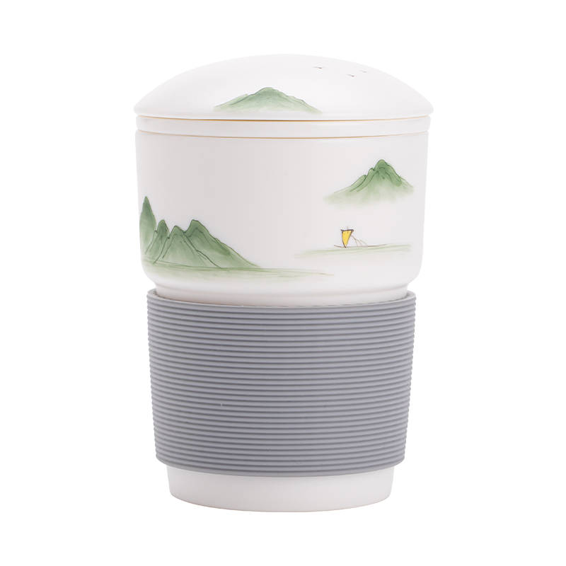 苏氏陶瓷（SUSHI CERAMICS） 素烧山水行舟办公杯 J1266 茶杯330ml 白色（单位：个）