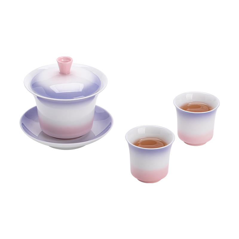 苏氏陶瓷（SUSHI CERAMICS） 落日晚霞盖碗两杯套装 J1273 茶具套装*4头  粉色（单位：套）