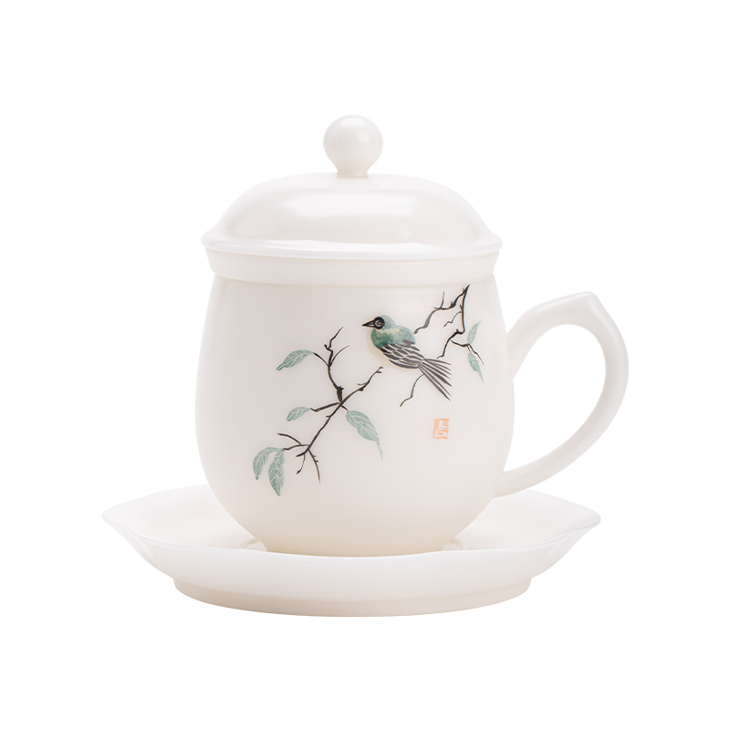 苏氏陶瓷（SUSHI CERAMICS） 素烧手绘喜上眉梢办公杯 J1268 300ml 白色（单位：套）