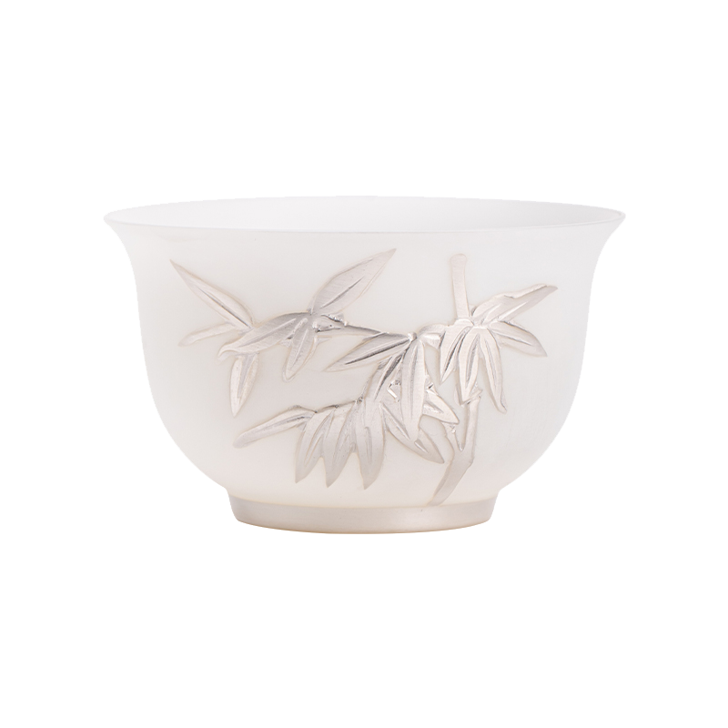 苏氏陶瓷（SUSHI CERAMICS） 玉瓷鎏银翠竹主人杯 J1262 茶杯85ml*1  白色（单位：个）