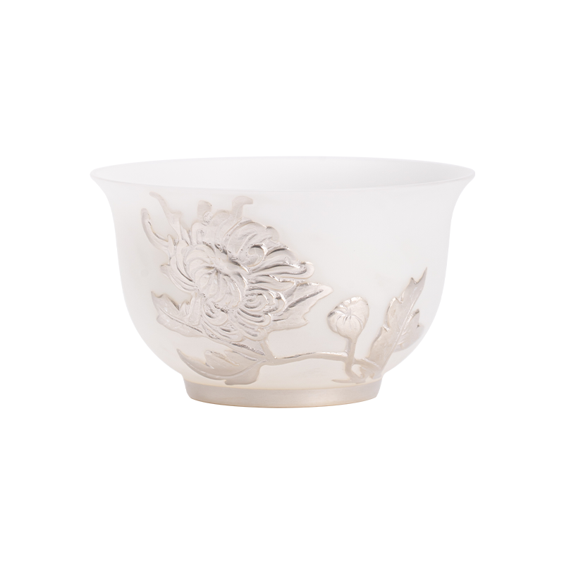 苏氏陶瓷（SUSHI CERAMICS） 玉瓷鎏银菊花主人杯 J1271 茶杯85ml*1  白色（单位：个）
