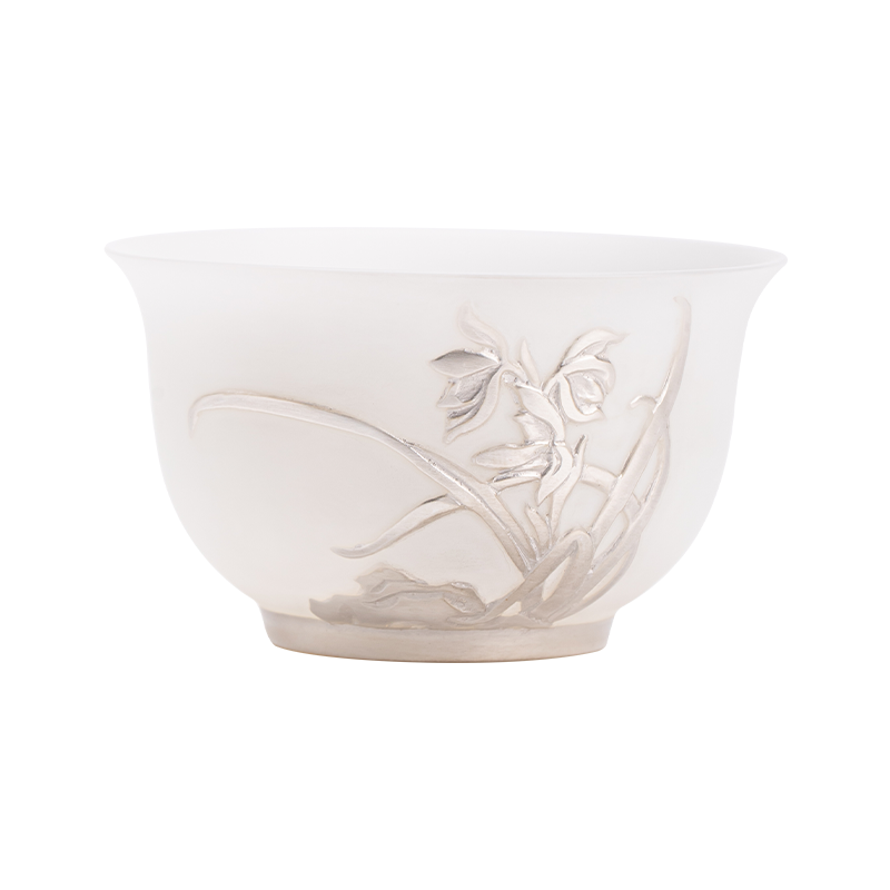苏氏陶瓷（SUSHI CERAMICS） 玉瓷鎏银兰花主人杯 J1269 茶杯85ml 白色（单位：个）