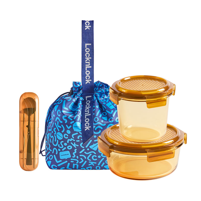 乐扣乐扣（LOCK&LOCK） 莱茵灵动保鲜盒四件套 LCB262FU 圆形700mL &times;1 圆形1L &times;1 琥珀色（单位：套）