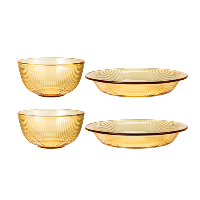 乐扣乐扣（LOCK&LOCK） 高硼硅玻璃餐具4件套 LLG1030S4FU 饭碗（5.5寸）x2 小盘  (7.5寸) x2 琥珀色（单位：套）
