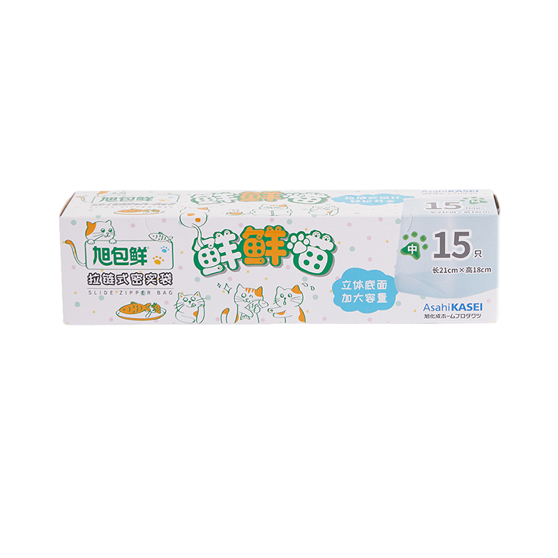 旭包鲜 &reg;鲜鲜喵立体密实袋21cm&times;18cm 底宽6cm(展开后) 中号 15只装*5包 透明色（单位：组）