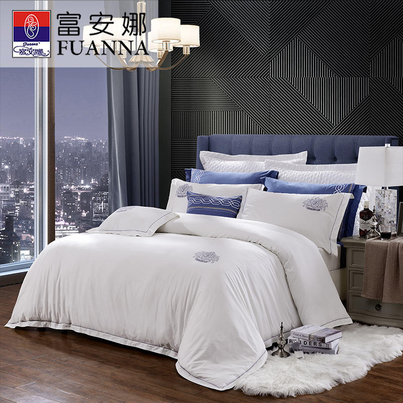 富安娜 80支皮马棉四件套布兰德白色 8110031532095 203*229cm 本白色（单位：套）