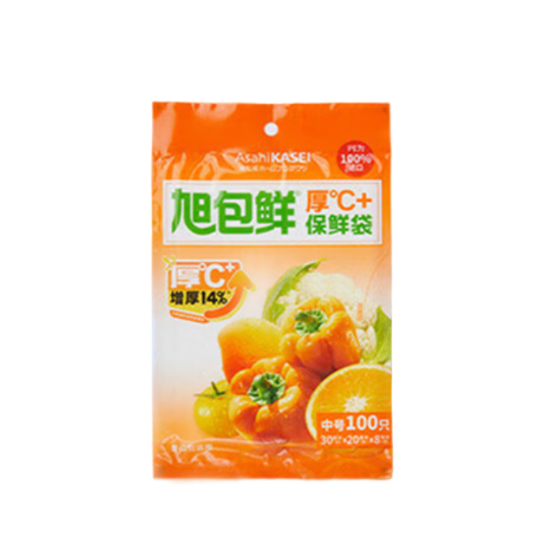 旭包鲜  &reg;增厚保鲜袋 中号 30cm&times;20cm100只装 *9包 透明色（单位：组）