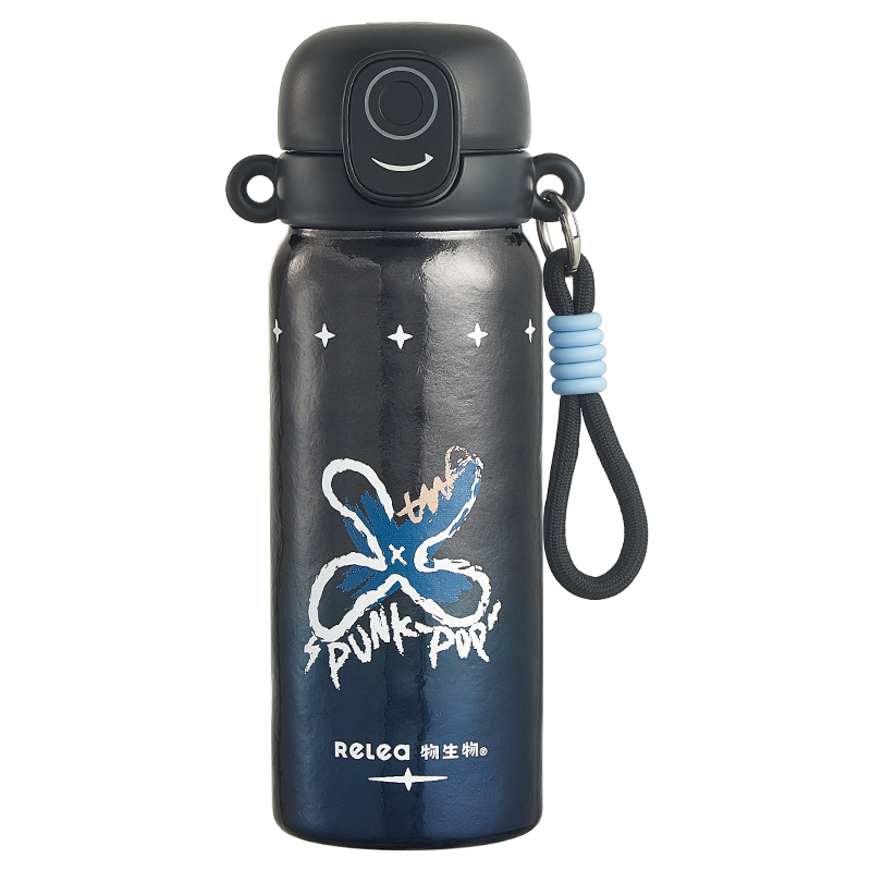 物生物（RELEA） 米可派指纹儿童钛杯礼盒装 JV012572-0600-LQ00 600ML 时尚黑蓝（单位：个）