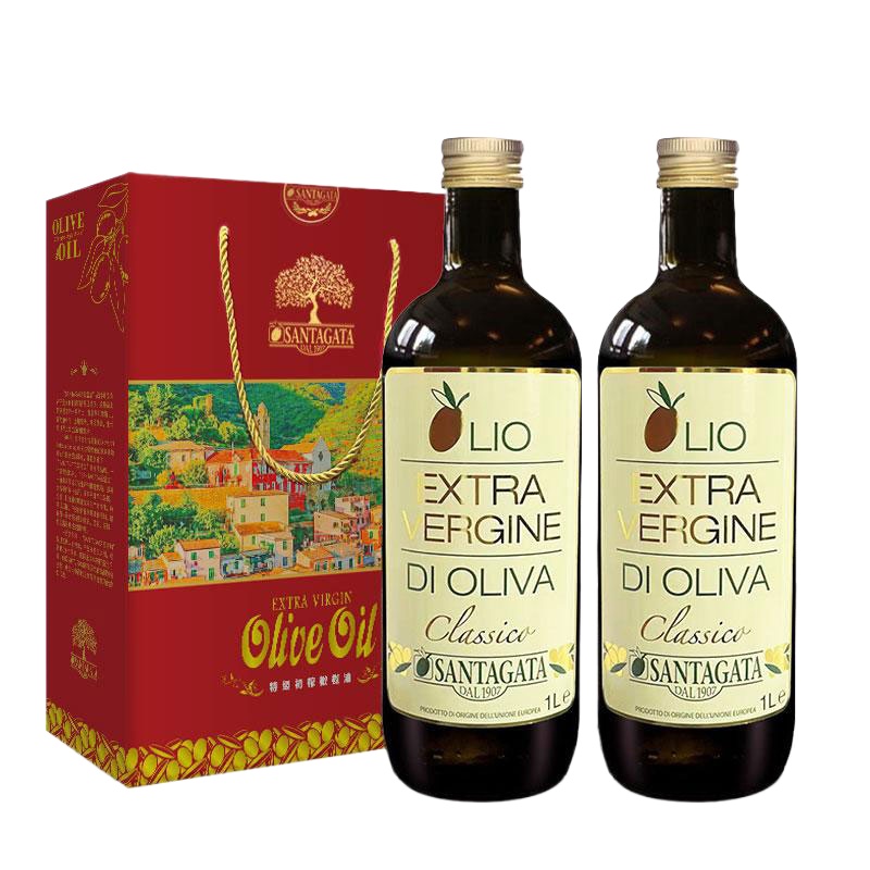 圣塔加 意大利原瓶进口 特级初榨橄榄油礼盒装 1L*2瓶 混色（单位：盒）