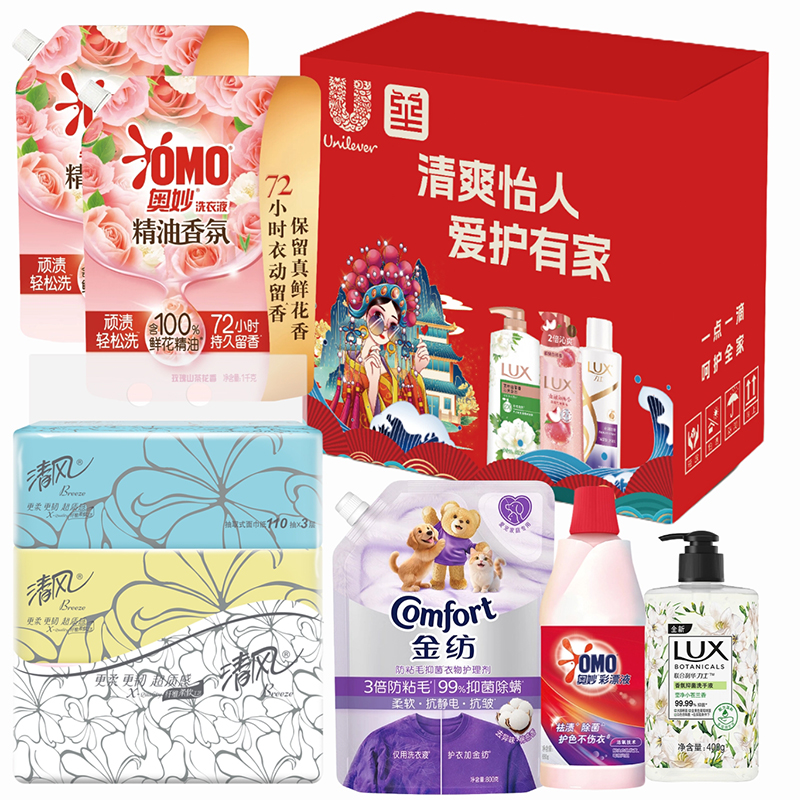 奥妙（OMO） 金纺力士清风洗衣液衣物护理剂彩漂洗手液抽纸 套餐 3.88kg+1提 红色（单位：组）