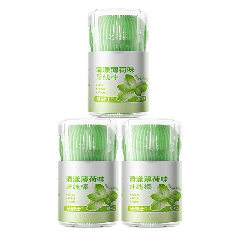 牙博士 牙线棒 清漾薄荷味 50支*3 灰绿色（单位：组）