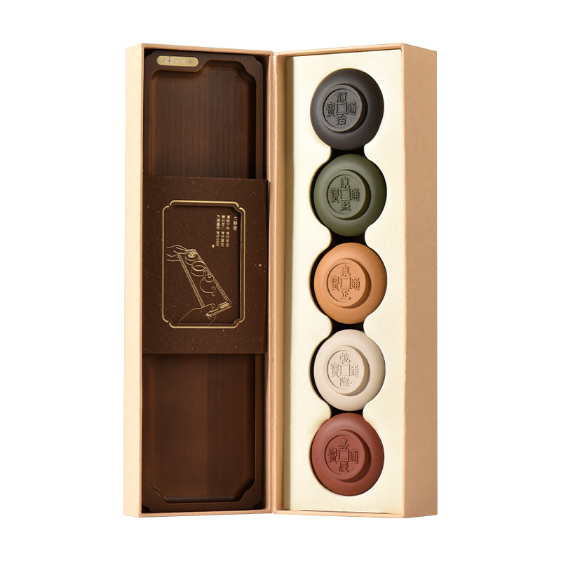 清朴堂 大器天成 紫砂五帝杯茶盘套装 尺寸  &middot;  125&times;400&times;130mm（盒） 混色（单位：套）