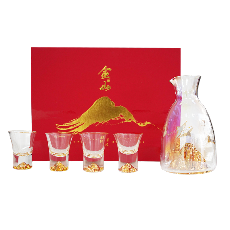 个杯堂 炫彩圆弧一壶四杯白酒杯套装 YZH-0015 一壶四杯 红色（单位：套）