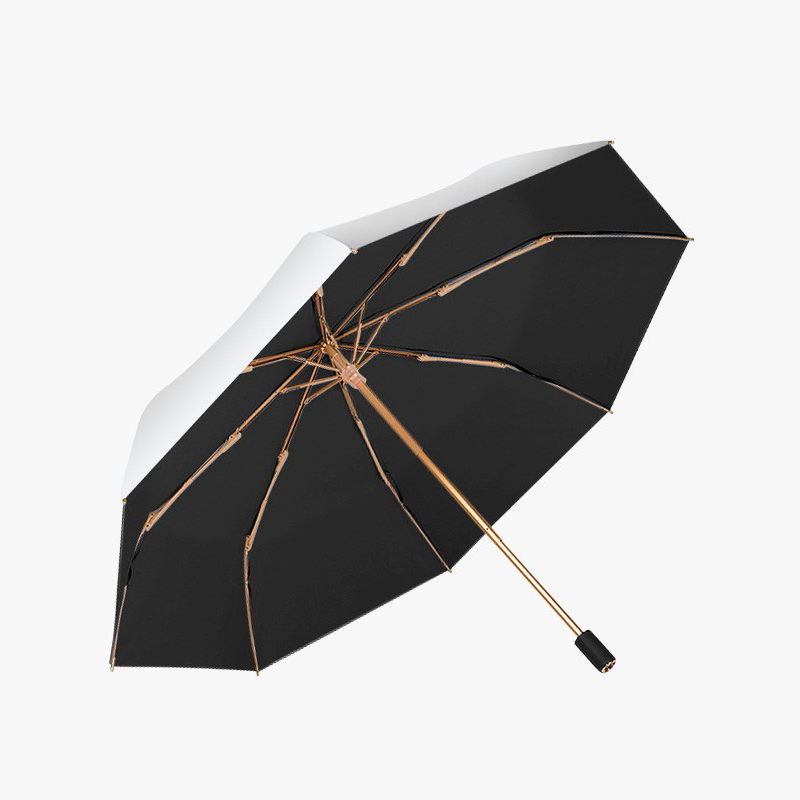 HELLO KOMA 钛银防晒伞（七色） 双层防晒 三折 98*59CM 黑金色（单位：把）