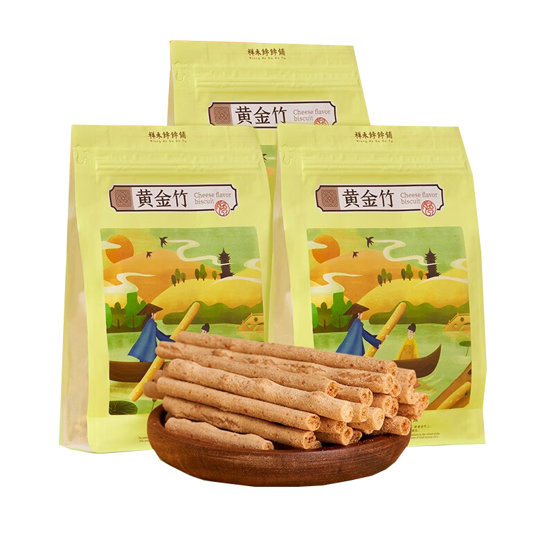 祥禾饽饽铺 黄金竹芝士脆 休闲零食 100g*3袋 黄色（单位：组）
