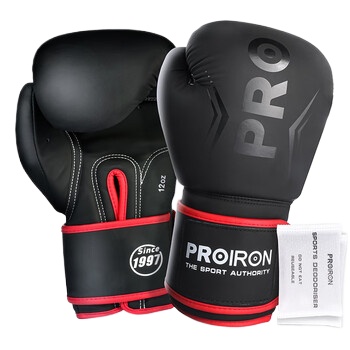 普力艾（PROIRON） 拳击手套 PRO-QJST02-3 12oz【推荐体重70-90KG】一副 黑色（单位：副）