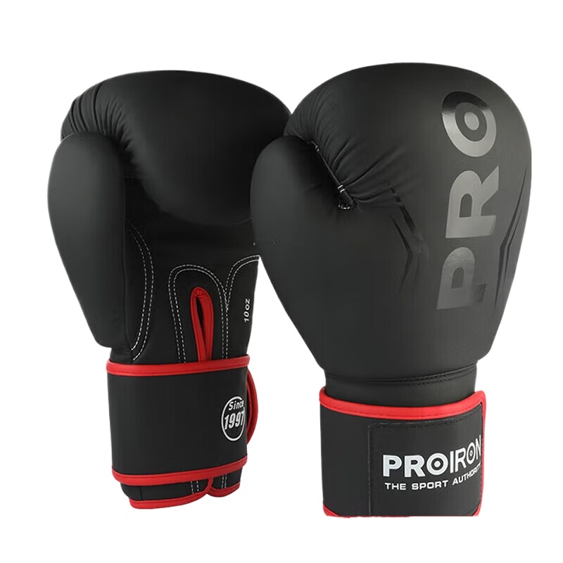 普力艾（PROIRON） 拳击手套 PRO-QJST02-2 10oz【推荐体重50-70KG】 黑色（单位：副）