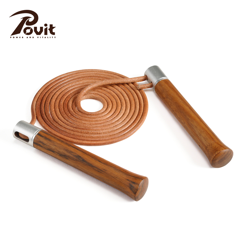 普为特（POVIT） 黑檀木木柄跳绳成人健身减肥男士体能锻炼牛皮绳 P-270 183g 褐色（单位：条）