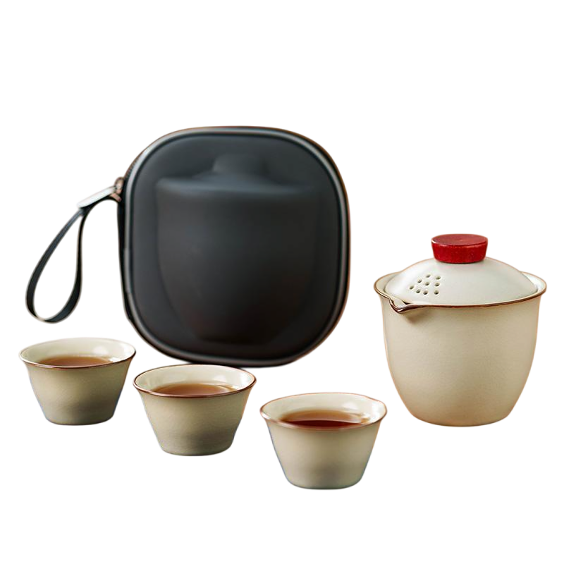 文喜 旅行茶具 汝窑 1壶3杯1茶巾1便携包  米黄色（单位：套）