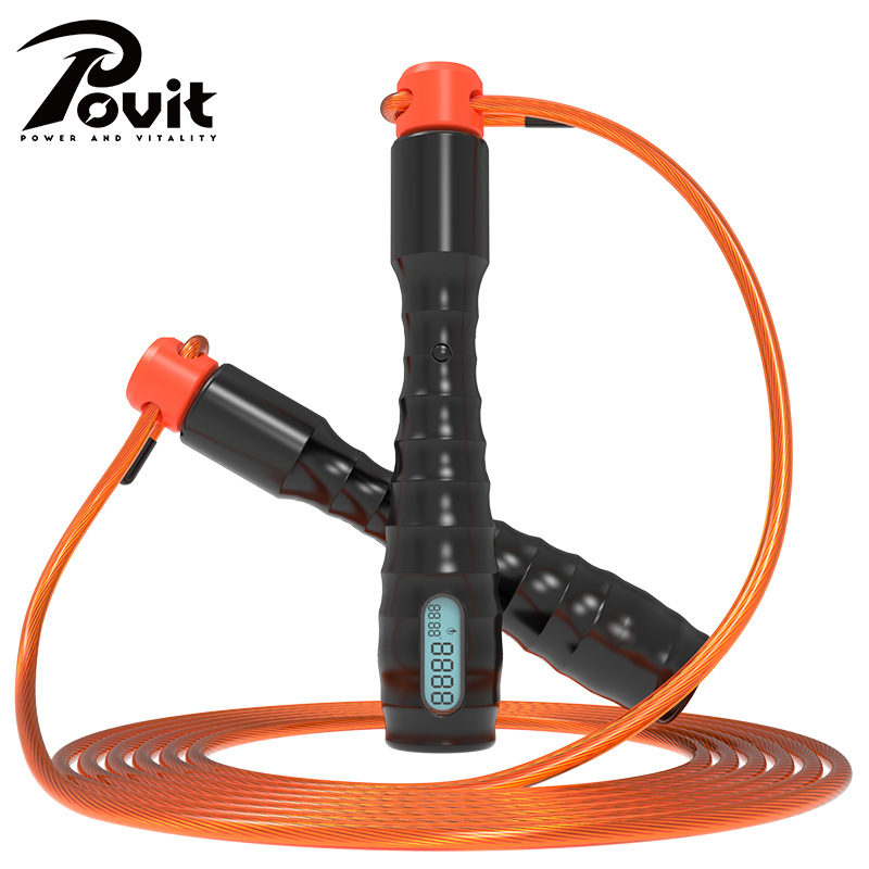 普为特（POVIT） 电子计数跳绳学生钢丝绳中小学生体育跳绳 P-165 200g 黑色（单位：条）