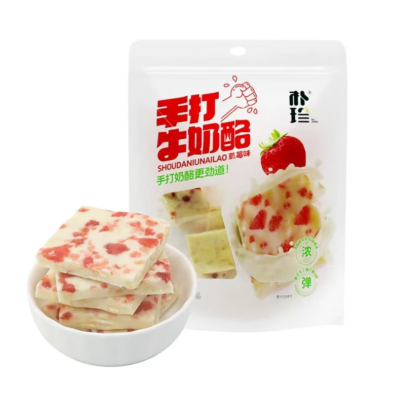 朴珍 手打牛奶酪 草莓味 258g 钢琴白（单位：袋）