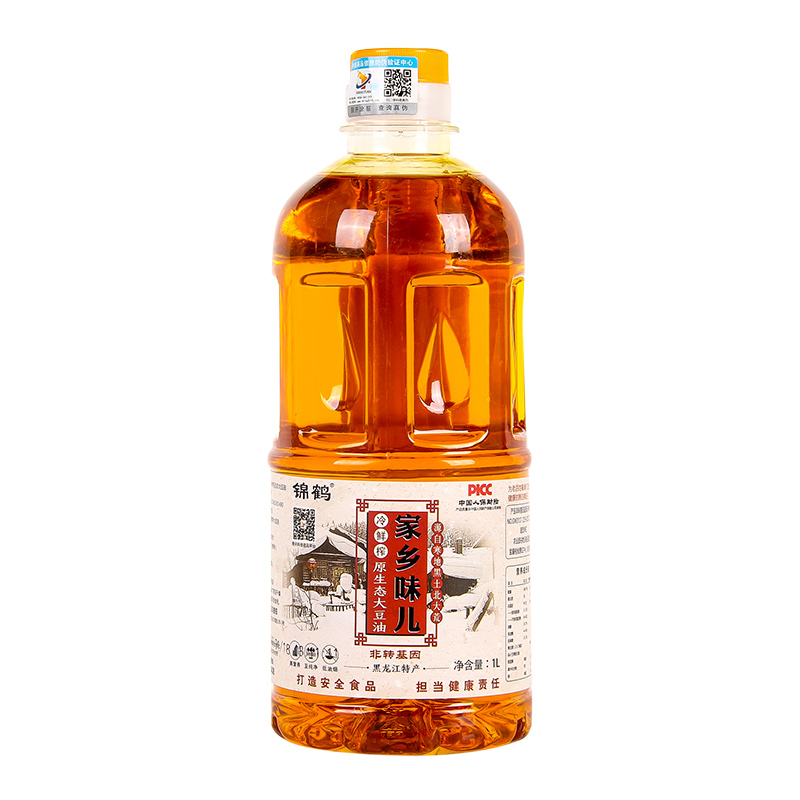 锦鹤 东北特产非转基因家乡味儿冷鲜榨大豆油 压榨 便携装 1L*1桶 白色（单位：瓶）