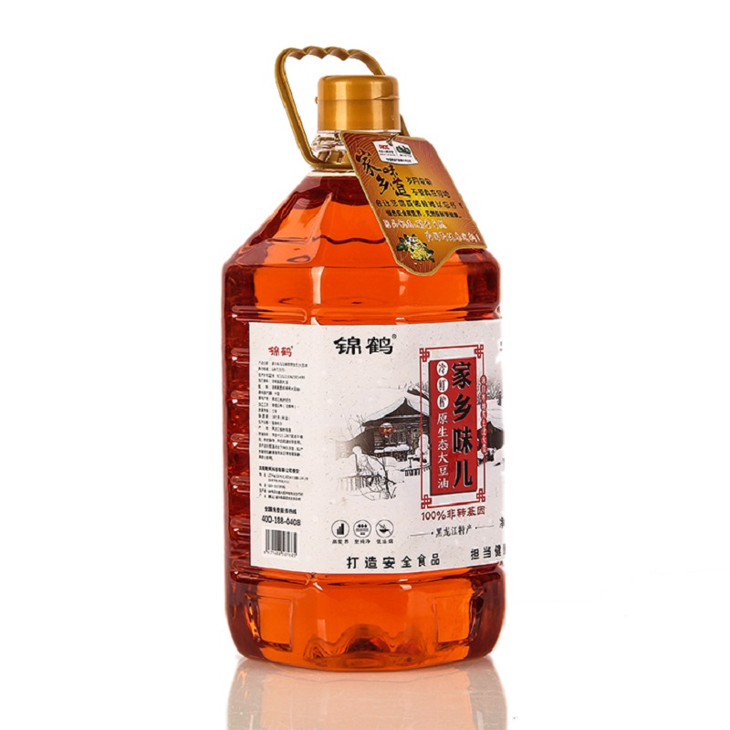 锦鹤 东北特产非转基因家乡味儿冷鲜榨大豆油 家庭装 5L 白色（单位：桶）